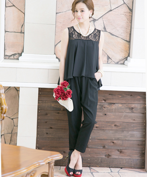 PourVous（プールヴー）の「レース パーティー パンツドレス フォーマル セレモニー&ロング 丈 タイト セットアップ 結婚式 オケージョンドレス お呼ばれ 七五三 ママ お宮参り 学校行事 二次会 成人式 （パンツドレス・レディース・ブラック/ネイビー・XL/L/M/XXL/4L）」の14枚目の写真