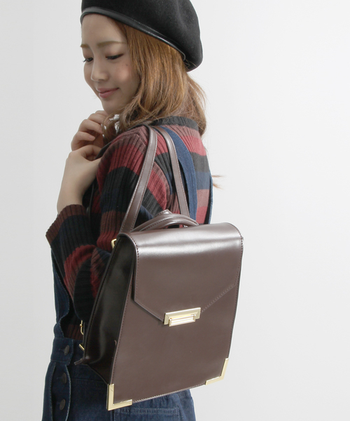 WEGO（ウィゴー）の「WEGO/2WAY金具リュック（バックパック/リュック・レディース・ホワイト/ブラウン/ブラック・FREE）」の3枚目の写真