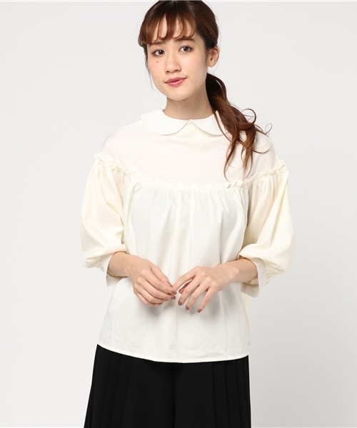 merlot plus(メルロープリュス)の「丸襟デコルテフリルシフォンブラウス2805(シャツ/ブラウス・レディース・ブラック/オフホワイト/ピンク・FREE)」の14枚目の写真