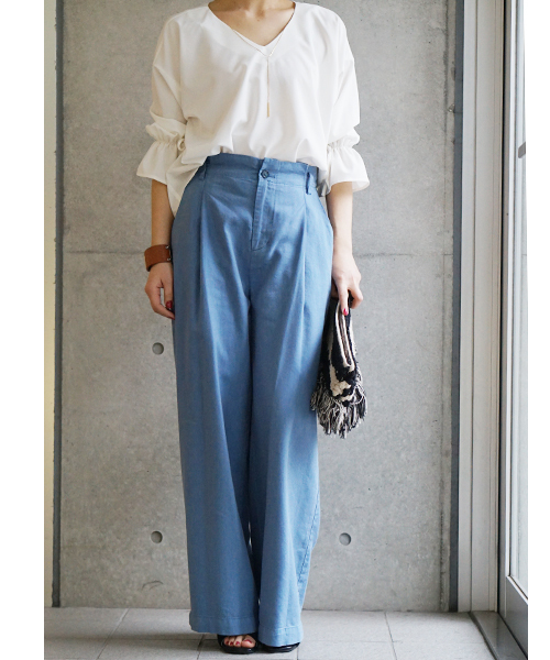 laboratory work（ラボラトリーワーク）の「リボンツイルワイドパンツ（その他パンツ・レディース・サックスブルー/ベージュ/ネイビー・MEDIUM）」の11枚目の写真