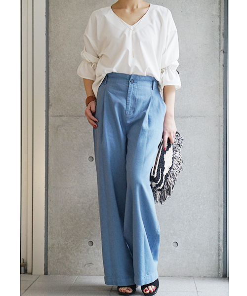 laboratory work（ラボラトリーワーク）の「リボンツイルワイドパンツ（その他パンツ・レディース・サックスブルー/ベージュ/ネイビー・MEDIUM）」の4枚目の写真