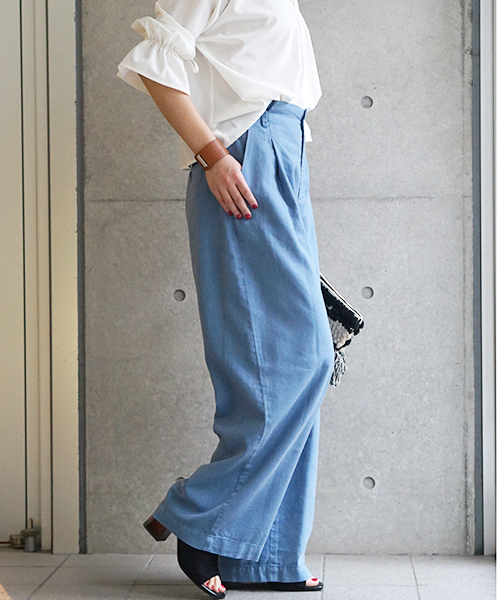 laboratory work（ラボラトリーワーク）の「リボンツイルワイドパンツ（その他パンツ・レディース・サックスブルー/ベージュ/ネイビー・MEDIUM）」の5枚目の写真