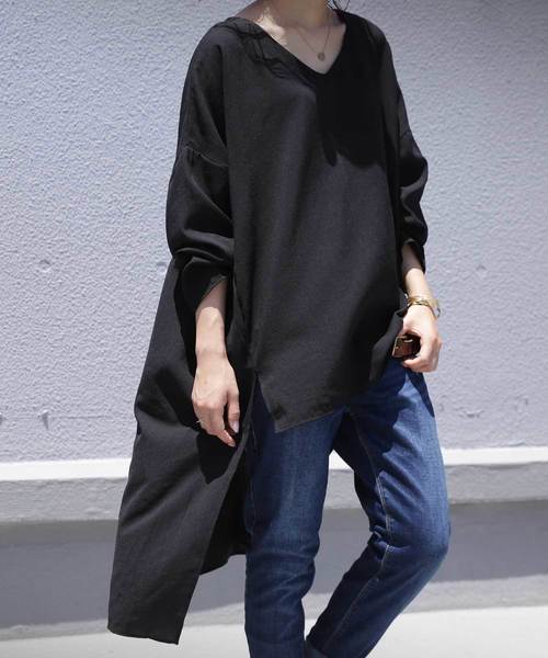 antiqua（アンティカ）の「Ｖネックワイドトップス（Tシャツ/カットソー・レディース・ブラック/オフホワイト/モカ・FREE）」の10枚目の写真