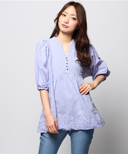 ROSE BUD(ローズバッド)の「LBL-14103 STAND/C PEASNAT TUNIC BLOUSE(シャツ/ブラウス・レディース・ホワイト/レモンイエロー/ラベンダー/ピンク系その他・ONE SIZE)」の2枚目の写真