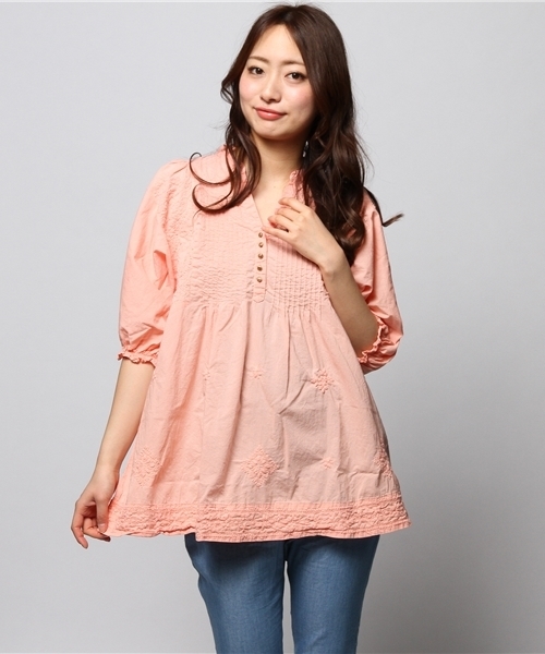 ROSE BUD(ローズバッド)の「LBL-14103 STAND/C PEASNAT TUNIC BLOUSE(シャツ/ブラウス・レディース・ホワイト/レモンイエロー/ラベンダー/ピンク系その他・ONE SIZE)」の4枚目の写真