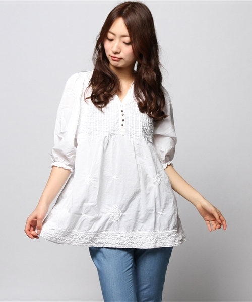 ROSE BUD(ローズバッド)の「LBL-14103 STAND/C PEASNAT TUNIC BLOUSE(シャツ/ブラウス・レディース・ホワイト/レモンイエロー/ラベンダー/ピンク系その他・ONE SIZE)」の1枚目の写真