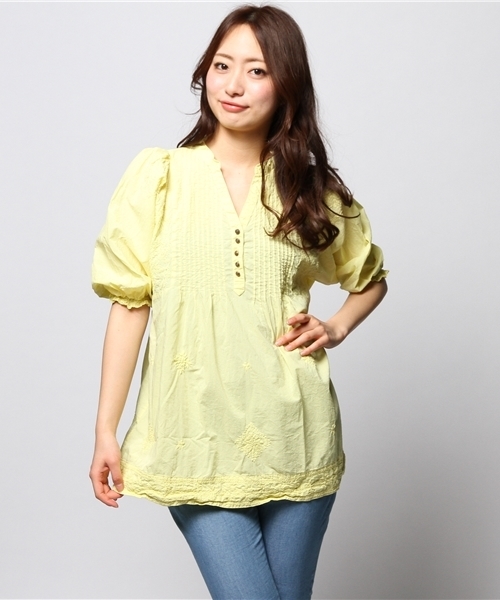 ROSE BUD(ローズバッド)の「LBL-14103 STAND/C PEASNAT TUNIC BLOUSE(シャツ/ブラウス・レディース・ホワイト/レモンイエロー/ラベンダー/ピンク系その他・ONE SIZE)」の3枚目の写真
