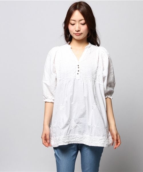 ROSE BUD(ローズバッド)の「LBL-14103 STAND/C PEASNAT TUNIC BLOUSE(シャツ/ブラウス・レディース・ホワイト/レモンイエロー/ラベンダー/ピンク系その他・ONE SIZE)」の6枚目の写真