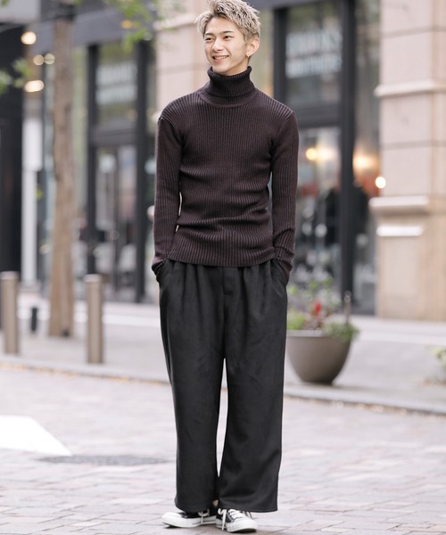 STONE  リブ編みタートルネック A.S.M（エーエスエム）の「ミックス ワイド リブ編み ハンド