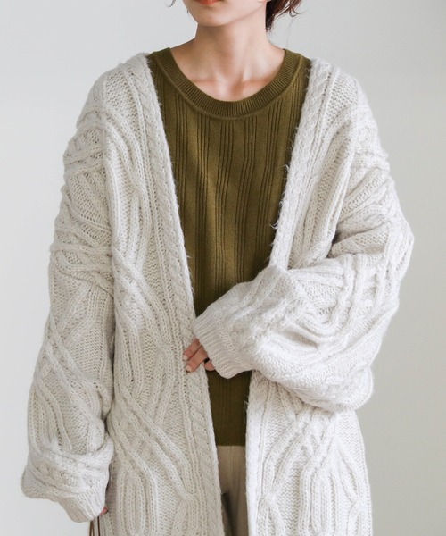 select MOCA（セレクトモカ）の「ランダムケーブル編みニットカーディガン（カーディガン/ボレロ・レディース・ベージュ/アイボリー/ブラウン・FREE）」の4枚目の写真