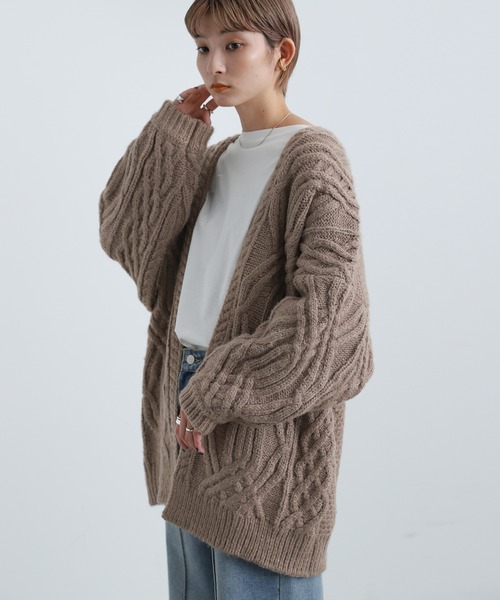 ランダムケーブル編みニットカーディガン（カーディガン/ボレロ