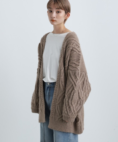 select MOCA（セレクトモカ）の「ランダムケーブル編みニットカーディガン（カーディガン/ボレロ・レディース・ベージュ/アイボリー/ブラウン・FREE）」の18枚目の写真