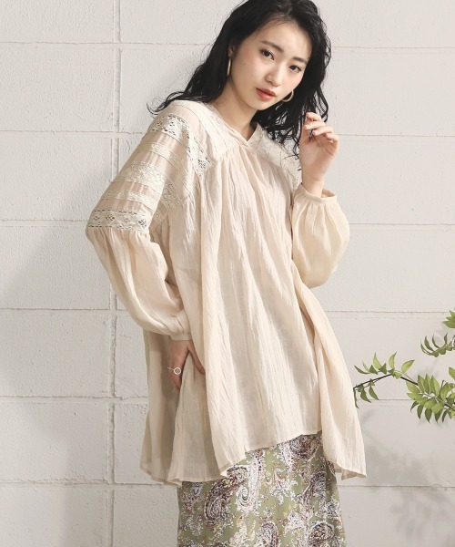 Bou Jeloud(ブージュルード)の「Made in INDIA◆マニーレースチュニック/レースブラウス(シャツ/ブラウス)」|ベージュ