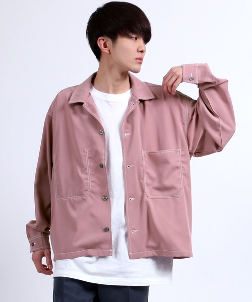 SITRY（シトリー）の「ステッチングCPOシャツジャケット<ビッグシルエット>（シャツ/ブラウス・メンズ・ブラック/ベージュ/ブラウン/ピンク・M/L）」の4枚目の写真