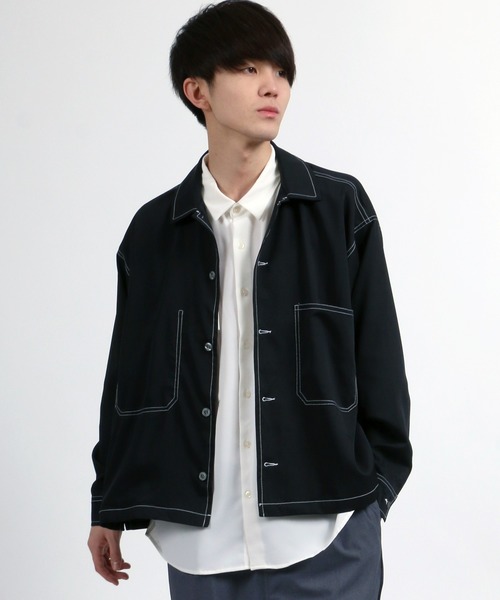 SITRY（シトリー）の「ステッチングCPOシャツジャケット<ビッグシルエット>（シャツ/ブラウス・メンズ・ブラック/ベージュ/ブラウン/ピンク・M/L）」の2枚目の写真