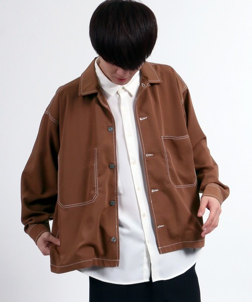 SITRY（シトリー）の「ステッチングCPOシャツジャケット<ビッグシルエット>（シャツ/ブラウス・メンズ・ブラック/ベージュ/ブラウン/ピンク・M/L）」の21枚目の写真