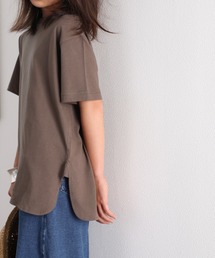 キッズ サイドスリット入りビッグシルエットミドル丈無地Tシャツ(半袖)