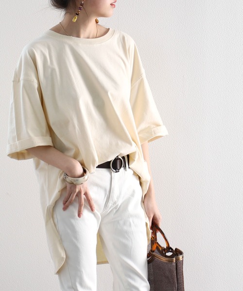 classicalelf（クラシカルエルフ）の「キッズ サイドスリット入りビッグシルエットミドル丈無地Tシャツ(半袖)（Tシャツ/カットソー・キッズ・ブラウン/ブラック/ベージュ/ホワイト・130/140/150/160）」の8枚目の写真