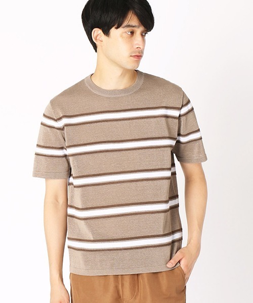 COMME CA ISM(コムサイズム)の「マルチボーダー ニットTシャツ(Tシャツ/カットソー・メンズ・ベージュ/ネイビー/グレー・MEDIUM/LARGE)」の4枚目の写真