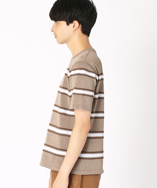 COMME CA ISM(コムサイズム)の「マルチボーダー ニットTシャツ(Tシャツ/カットソー・メンズ・ベージュ/ネイビー/グレー・MEDIUM/LARGE)」の6枚目の写真