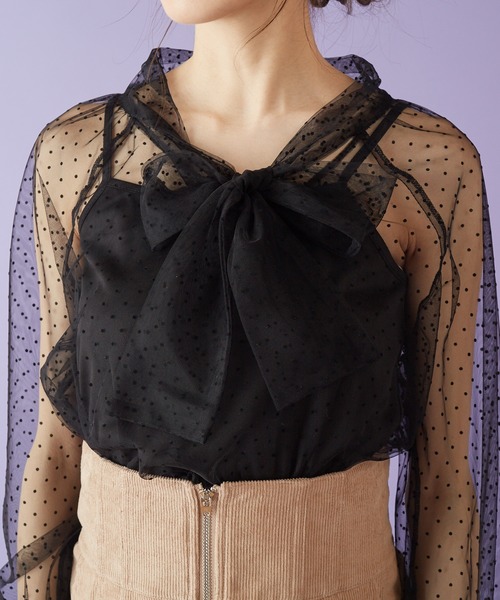 MIIA（ミーア）の「インナー付ドットチュールブラウス（シャツ/ブラウス・レディース・オフホワイト/ブラック/ブラック系その他・FREE）」の7枚目の写真
