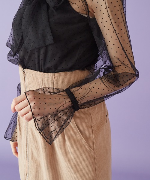 MIIA（ミーア）の「インナー付ドットチュールブラウス（シャツ/ブラウス・レディース・オフホワイト/ブラック/ブラック系その他・FREE）」の5枚目の写真