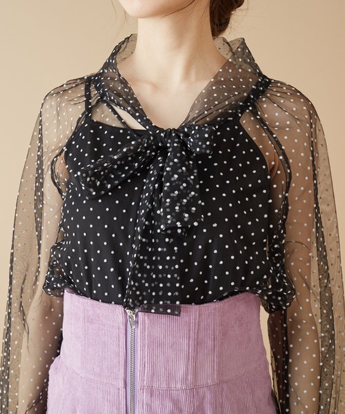 MIIA（ミーア）の「インナー付ドットチュールブラウス（シャツ/ブラウス・レディース・オフホワイト/ブラック/ブラック系その他・FREE）」の4枚目の写真