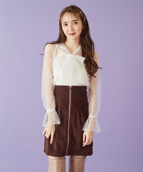 MIIA（ミーア）の「インナー付ドットチュールブラウス（シャツ/ブラウス・レディース・オフホワイト/ブラック/ブラック系その他・FREE）」の8枚目の写真