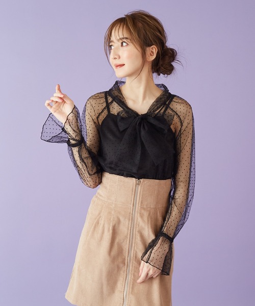 MIIA（ミーア）の「インナー付ドットチュールブラウス（シャツ/ブラウス・レディース・オフホワイト/ブラック/ブラック系その他・FREE）」の15枚目の写真