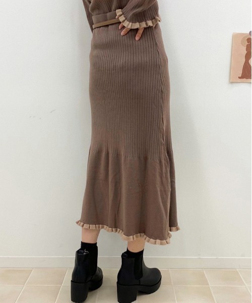 apres jour（アプレジュール）の「裾フリルニットスカート【ZOZOTOWN限定アイテム】（スカート・レディース・モカ/ベージュ/ピンクベージュ・フリー）」の6枚目の写真