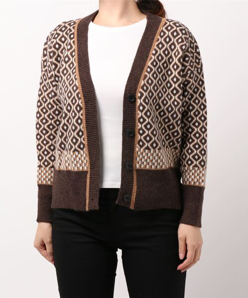 SpRay（スプレイ）の「ジャガードＶカーディガン（カーディガン/ボレロ・レディース・ブラック/ベージュ/ブラウン・FREE）」の8枚目の写真