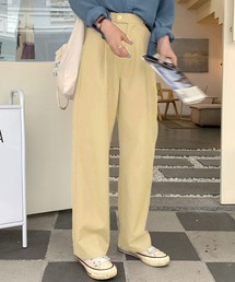 【柄と素材が選べる】ハイウエストセミワイドタックパンツ
