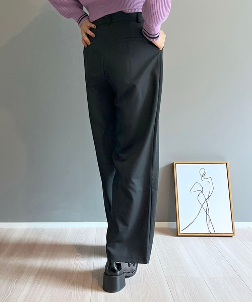 Jewelobe（ジュエローブ）の「【柄と素材が選べる】ハイウエストセミワイドタックパンツ（スラックス・レディース・ブラック/ベージュ/グレー/ピンク/グリーン/イエロー/ブラック系その他/グレー系その他/ベージュ系その他/ライトグレー/ブラウン・S/M/L）」の22枚目の写真