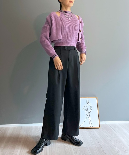 Jewelobe（ジュエローブ）の「【柄と素材が選べる】ハイウエストセミワイドタックパンツ（スラックス・レディース・ブラック/ベージュ/グレー/ピンク/グリーン/イエロー/ブラック系その他/グレー系その他/ベージュ系その他/ライトグレー/ブラウン・S/M/L）」の19枚目の写真