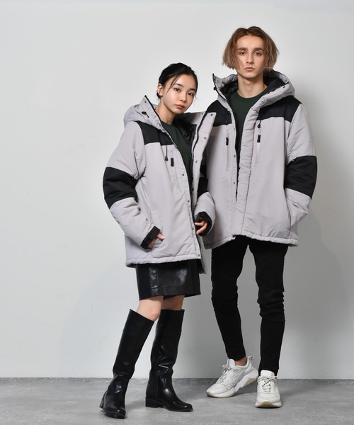 セール】ボリュームネック切替フェイクダウンジャケット（ダウン