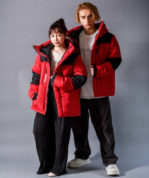 セール】ボリュームネック切替フェイクダウンジャケット（ダウン