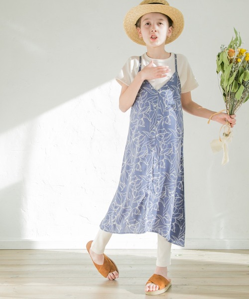 pairmanon（ペアマノン）の「【さらサーマル】【リンクコーデ】Tシャツキャミワンピース2点セット（ワンピース・キッズ・ホワイト×ブラック/モカ/ドット/レモンイエロー/サンドベージュ/ブラック系その他2/ブラック系その他/ブラウン/ベージュ系その他/クリアグリーン/ブルー系その他3/オリーブ・100/90/130/140/150/110/120）」の10枚目の写真