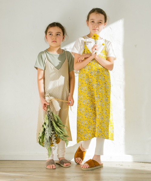 pairmanon（ペアマノン）の「【さらサーマル】【リンクコーデ】Tシャツキャミワンピース2点セット（ワンピース・キッズ・ホワイト×ブラック/モカ/ドット/レモンイエロー/サンドベージュ/ブラック系その他2/ブラック系その他/ブラウン/ベージュ系その他/クリアグリーン/ブルー系その他3/オリーブ・100/90/130/140/150/110/120）」の15枚目の写真