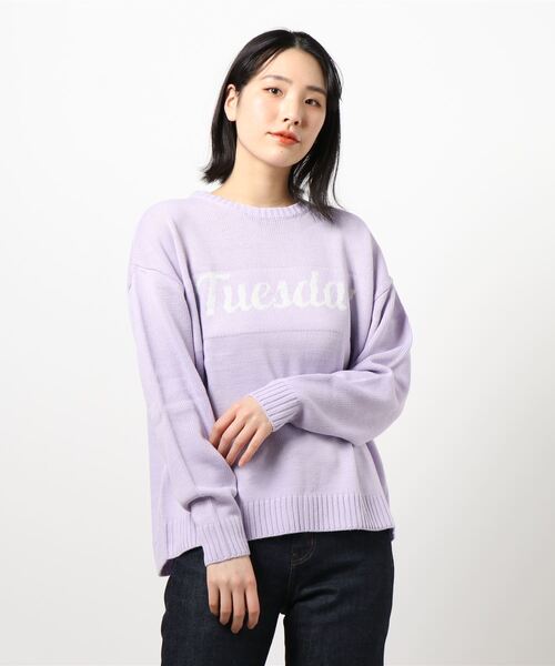 KOBE LETTUCE(コウベレタス)の「ロゴニットトップス(ニット/セーター・レディース・ベージュ/ブルー/アイボリー/ラベンダー・FREE)」の2枚目の写真
