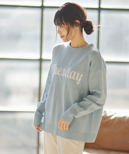 KOBE LETTUCE(コウベレタス)の「ロゴニットトップス(ニット/セーター・レディース・ベージュ/ブルー/アイボリー/ラベンダー・FREE)」の8枚目の写真