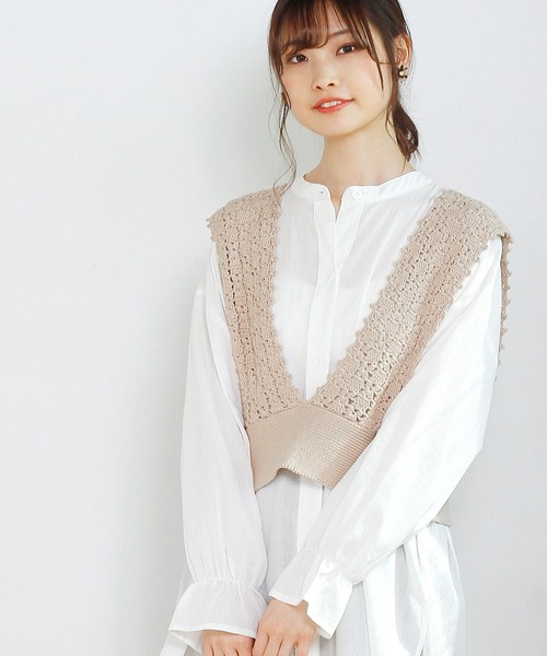 Crisp（クリスプ）の「クロシェニットビスチェ（キャミソール・レディース・ベージュ/ブルー・FREE）」の2枚目の写真