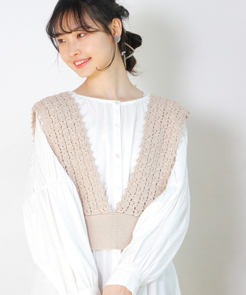 Crisp（クリスプ）の「クロシェニットビスチェ（キャミソール・レディース・ベージュ/ブルー・FREE）」の7枚目の写真