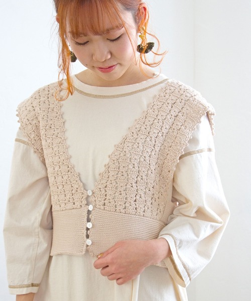 Crisp（クリスプ）の「クロシェニットビスチェ（キャミソール・レディース・ベージュ/ブルー・FREE）」の12枚目の写真