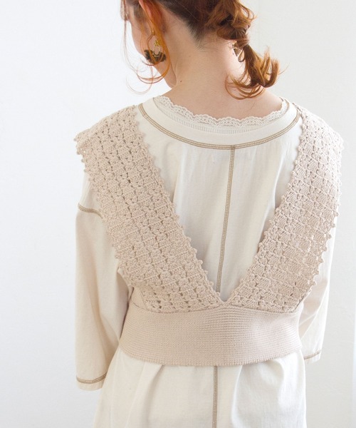 Crisp（クリスプ）の「クロシェニットビスチェ（キャミソール・レディース・ベージュ/ブルー・FREE）」の8枚目の写真