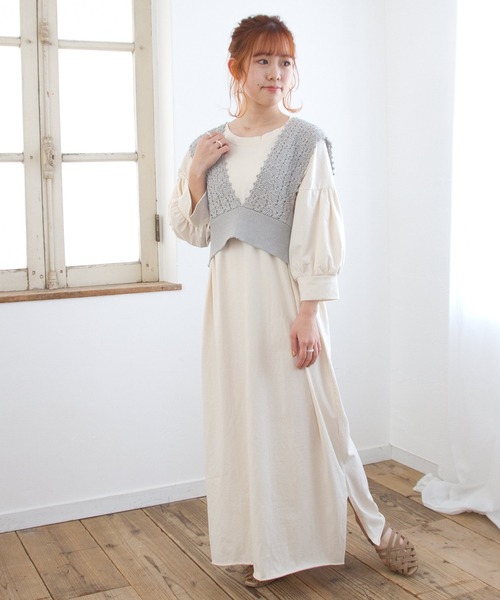 Crisp（クリスプ）の「クロシェニットビスチェ（キャミソール・レディース・ベージュ/ブルー・FREE）」の17枚目の写真