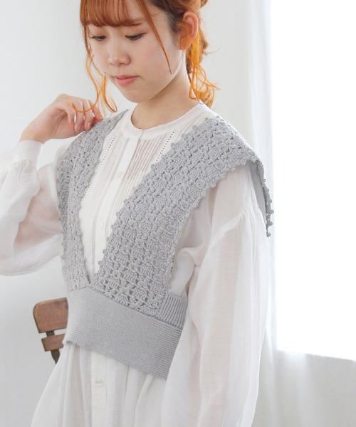 Crisp（クリスプ）の「クロシェニットビスチェ（キャミソール・レディース・ベージュ/ブルー・FREE）」の5枚目の写真