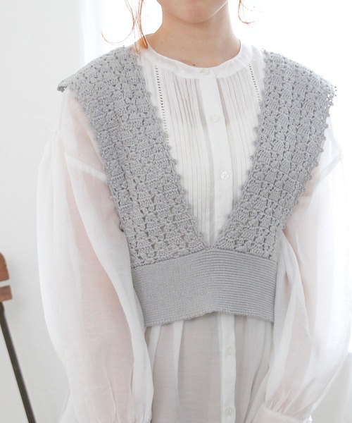 Crisp（クリスプ）の「クロシェニットビスチェ（キャミソール・レディース・ベージュ/ブルー・FREE）」の9枚目の写真