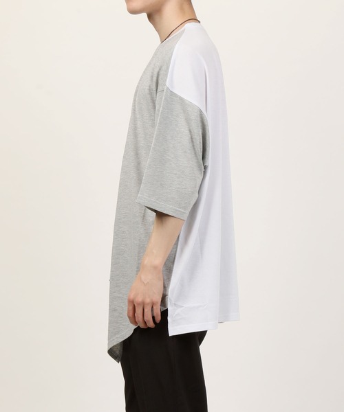 TopIsm(トップイズム)の「ワイドシルエット アシンメトリーセンター配色切替 半袖カットソー(Tシャツ/カットソー・メンズ・ベージュ/パープル/ホワイト×ブラック/ホワイト×グレー/チャコール・M/L)」の15枚目の写真