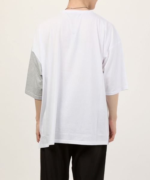 TopIsm(トップイズム)の「ワイドシルエット アシンメトリーセンター配色切替 半袖カットソー(Tシャツ/カットソー・メンズ・ベージュ/パープル/ホワイト×ブラック/ホワイト×グレー/チャコール・M/L)」の8枚目の写真