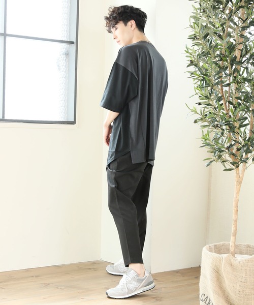 TopIsm(トップイズム)の「ワイドシルエット アシンメトリーセンター配色切替 半袖カットソー(Tシャツ/カットソー・メンズ・ベージュ/パープル/ホワイト×ブラック/ホワイト×グレー/チャコール・M/L)」の12枚目の写真